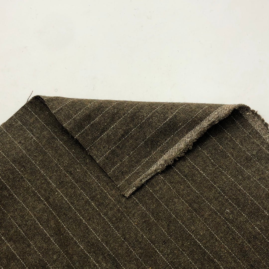Waistcoat Pinstripes - Wool Woven - Olive Brown - 0.78M Bundle - FABCYCLE Deadstock and Sustainble Fabrics and Sewing Supplies (4585043492977)