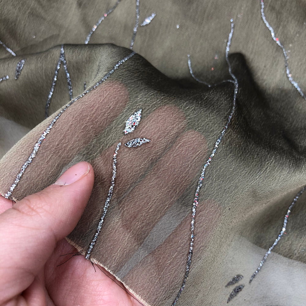Snail Trails - Polyester Satin Woven - Champagne / Silver - 1/2  Meter - FABCYCLE Deadstock and Sustainble Fabrics and Sewing Supplies (4625328046193)