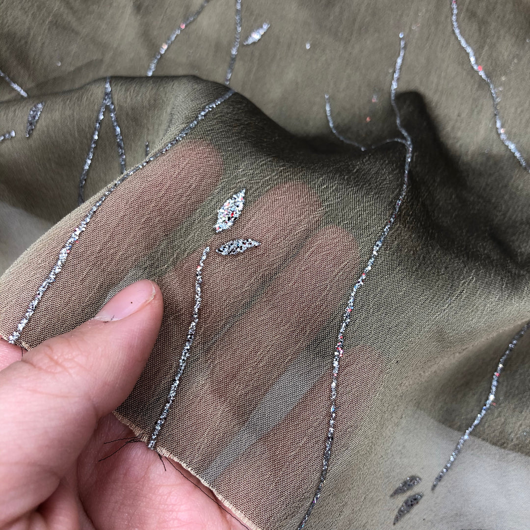 Snail Trails - Polyester Satin Woven - Champagne / Silver - 1/2  Meter - FABCYCLE Deadstock and Sustainble Fabrics and Sewing Supplies (4625328046193)