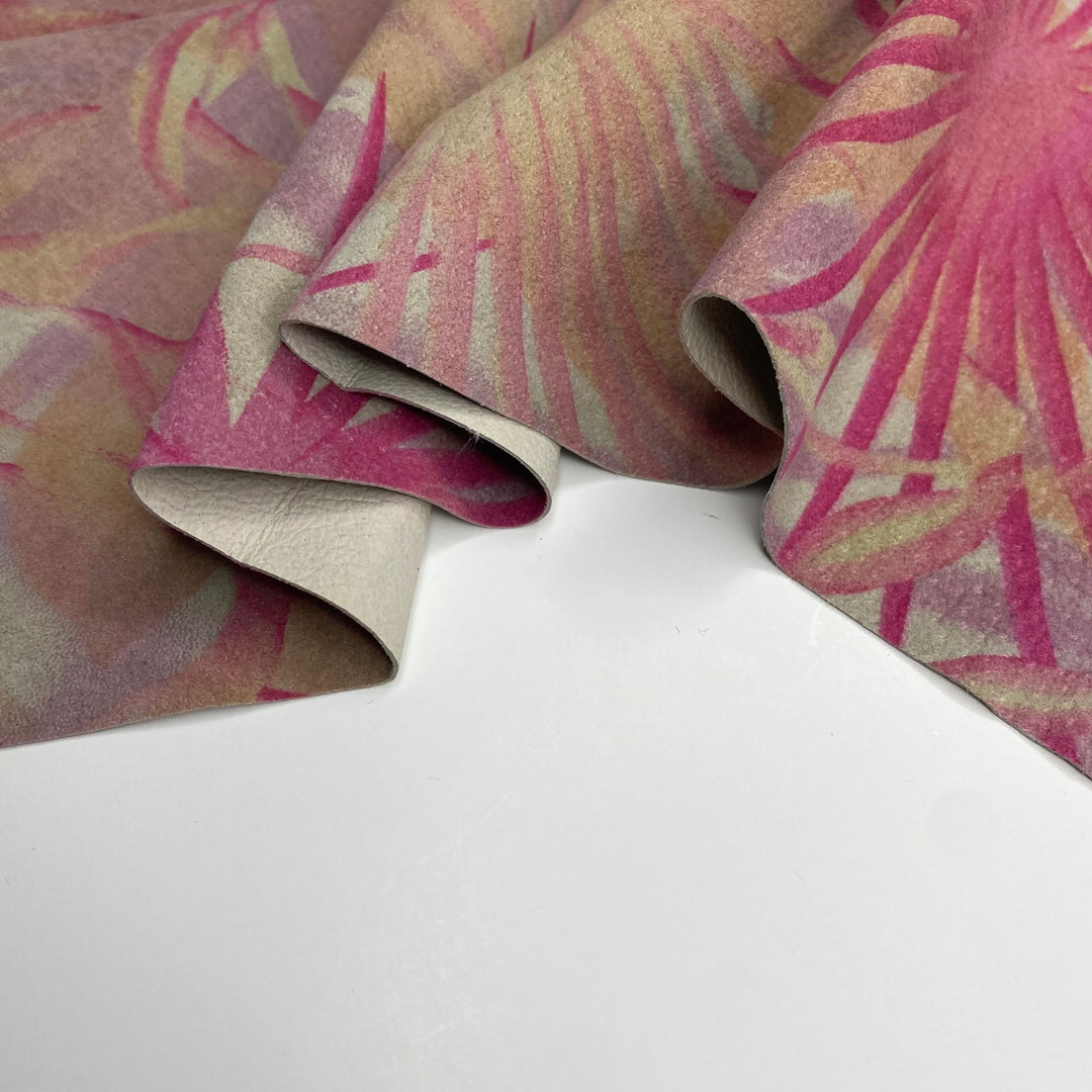 Printed Suede Leather - Pink Palm Party - Bundle - FABCYCLE Deadstock and Sustainble Fabrics and Sewing Supplies (6580291928177)