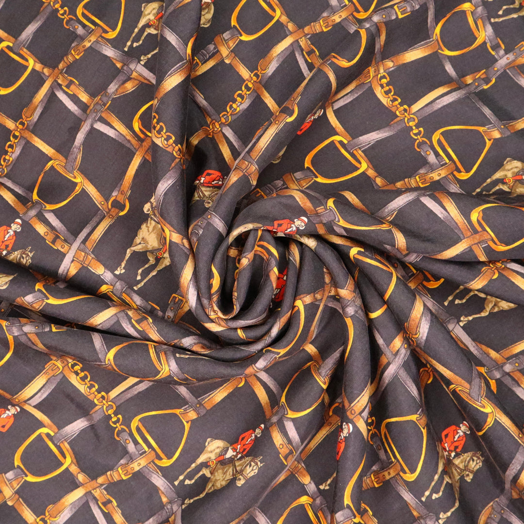Horse Energy - Patterned Silk Poly Woven - Black Multi - 1.4M Bundle - FABCYCLE Deadstock and Sustainble Fabrics and Sewing Supplies (4644763828337)
