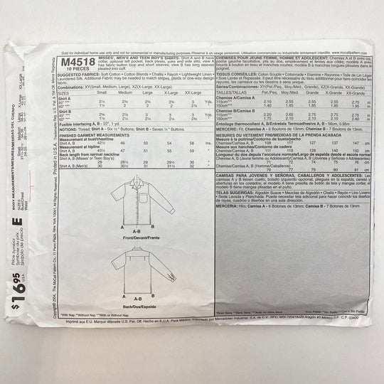 Sewing Pattern - Unisex - McCall’s M4518 - FABCYCLE Deadstock and Sustainble Fabrics and Sewing Supplies (6555719598193)