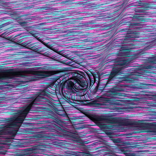 High Vibrations - Polyester Blend Knit - Bright Purple / Pink / Turquoise / Black- 1/2 Meter - FABCYCLE Deadstock and Sustainble Fabrics and Sewing Supplies (4610659647601)
