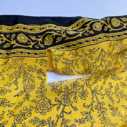 UB - In The Spirit - Sari Crepe Silk Woven - Yellow/Black Floral Border - 5.3M Bundle - FABCYCLE Deadstock and Sustainble Fabrics and Sewing Supplies