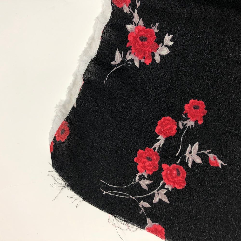 Flamenco Floral - Polyester Chiffon Woven - Red / White / Black - 1/2 Meter - FABCYCLE Deadstock and Sustainble Fabrics and Sewing Supplies (4621308526705)