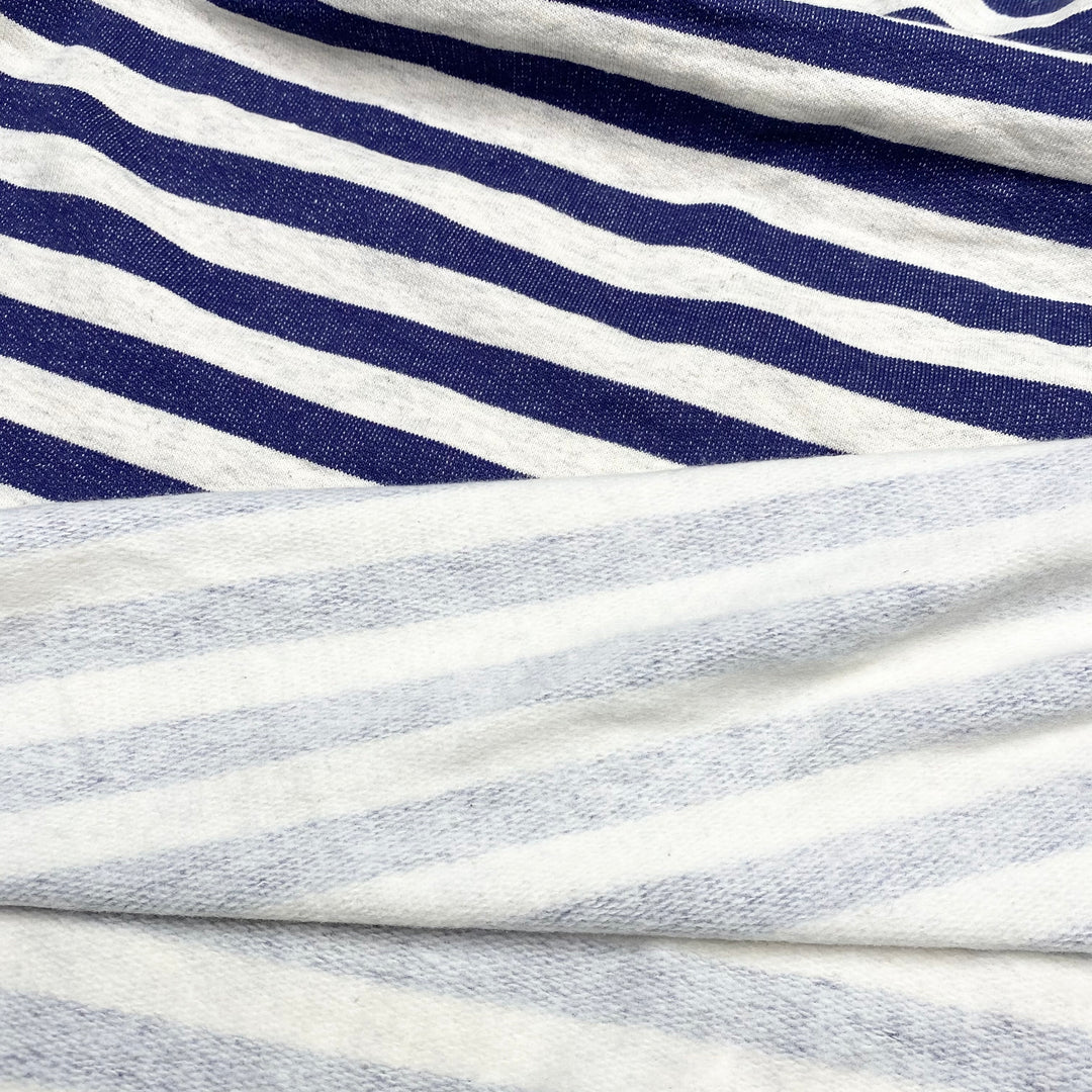 Rugby Game - Tubular Fleece Cotton/Poly Knit - Blue/Cream Stripes - 0.7M Bundle - FABCYCLE Deadstock and Sustainble Fabrics and Sewing Supplies (6595182952561)