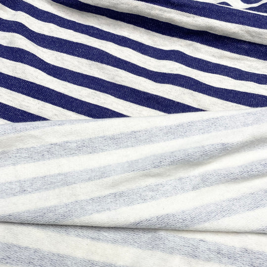 Rugby Game - Tubular Fleece Cotton/Poly Knit - Blue/Cream Stripes - 0.7M Bundle - FABCYCLE Deadstock and Sustainble Fabrics and Sewing Supplies (6595182952561)
