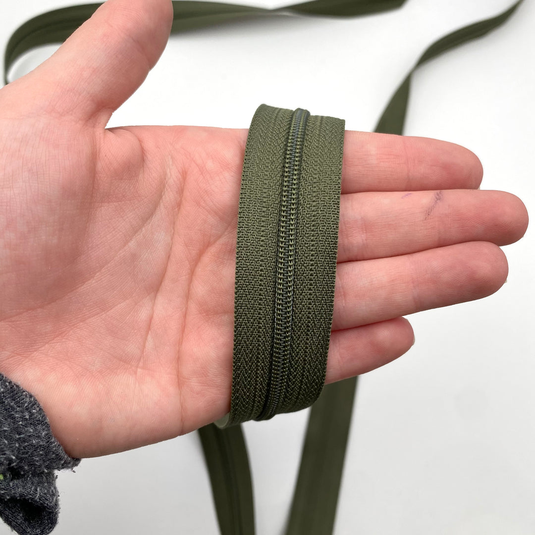 Coil Zipper Tape - Olive Green - Per Metre - FABCYCLE Deadstock and Sustainble Fabrics and Sewing Supplies (6571260510321)