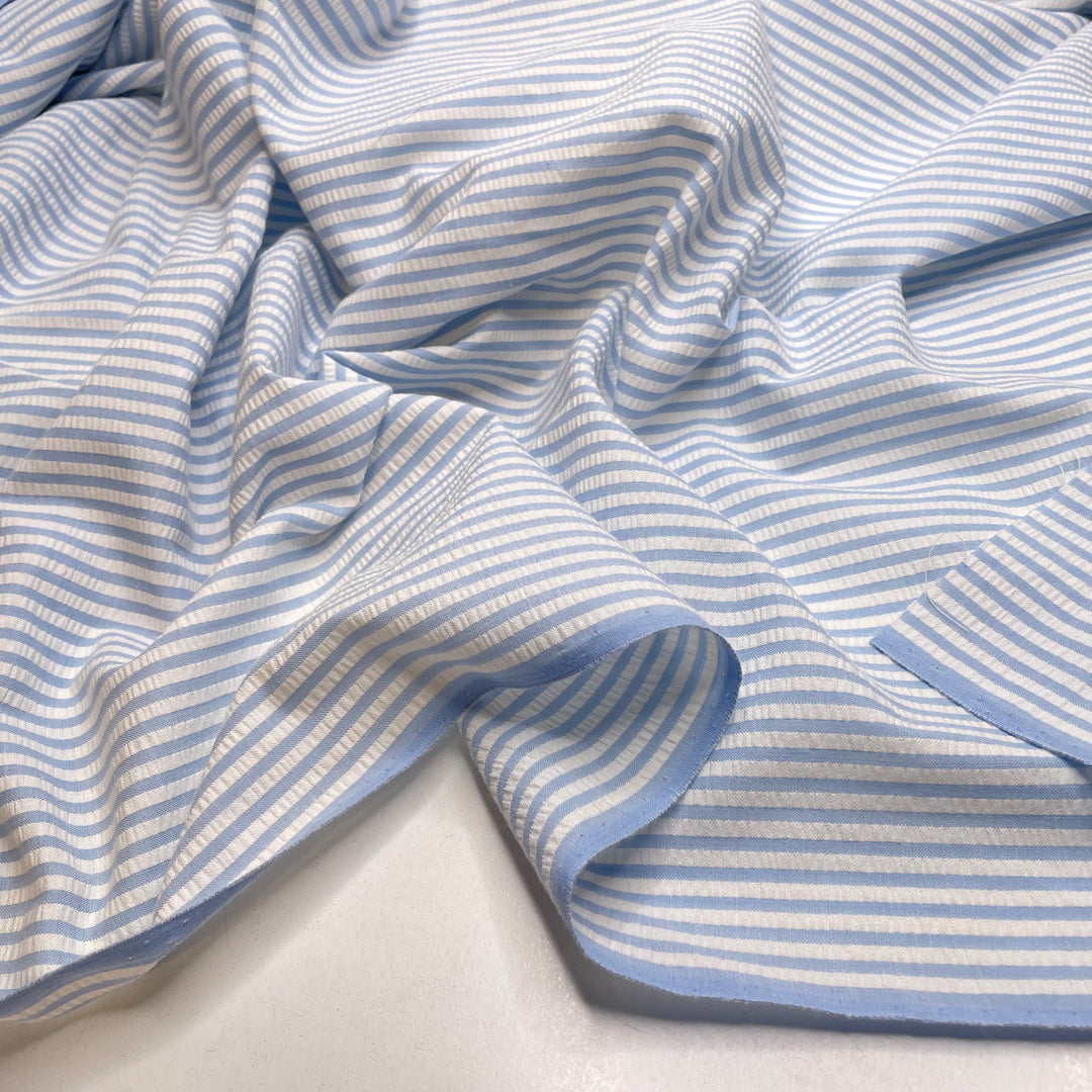 UB - Old Tennis Attire - Seersucker Cotton Woven - Light Blue/White Stripes - 2.8M Bundle - FABCYCLE Deadstock and Sustainble Fabrics and Sewing Supplies
