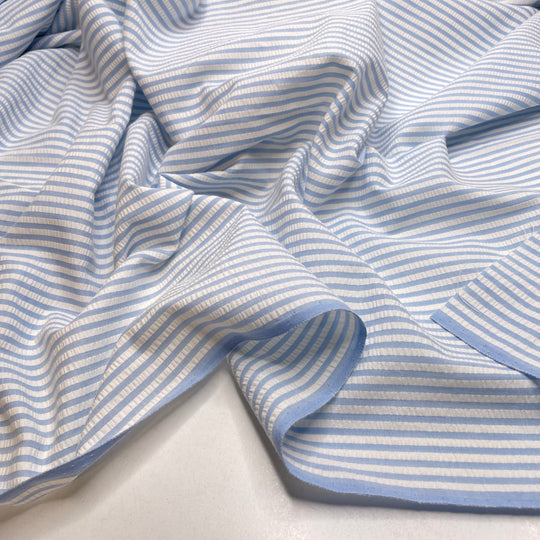 UB - Old Tennis Attire - Seersucker Cotton Woven - Light Blue/White Stripes - 2.8M Bundle - FABCYCLE Deadstock and Sustainble Fabrics and Sewing Supplies