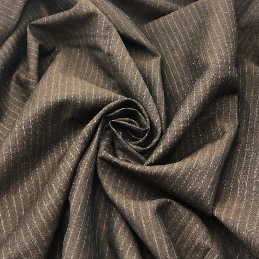 Gravy Brown Pinstripe - Wool Linen Woven - Brown / Grey - 1.15M Bundles - FABCYCLE Deadstock and Sustainble Fabrics and Sewing Supplies (4584927756401)