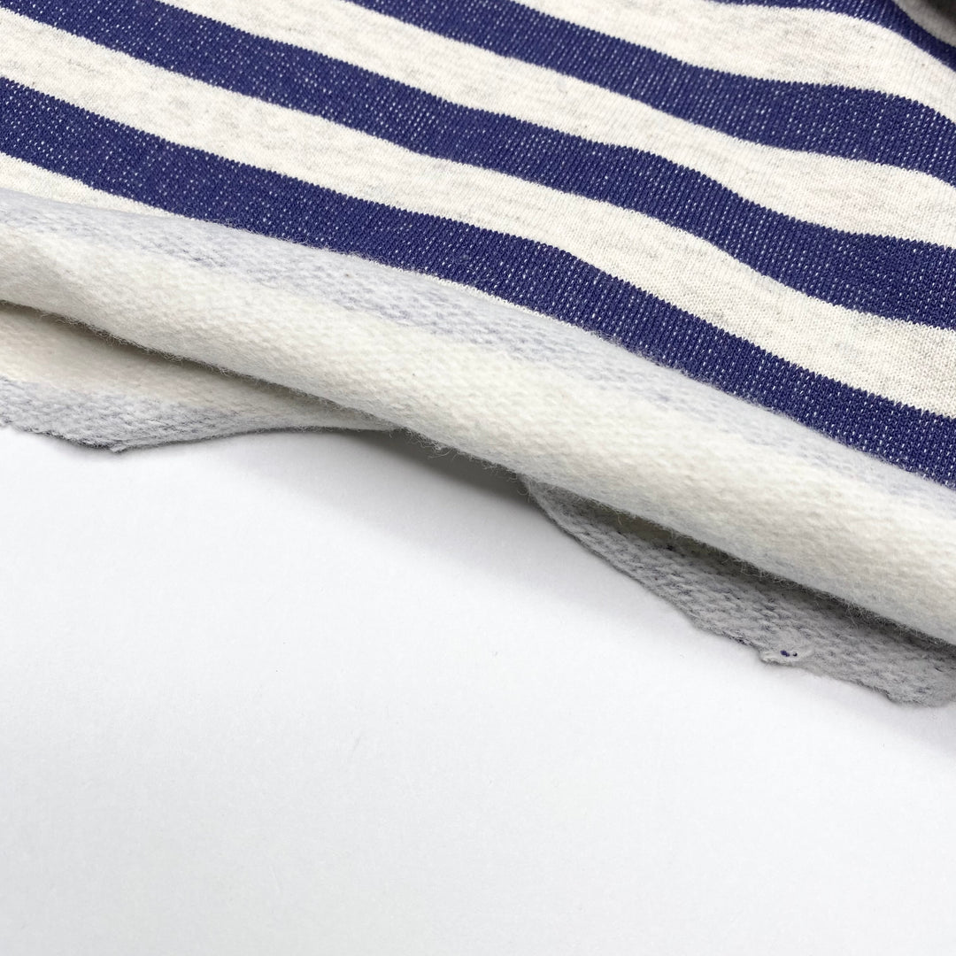 Rugby Game - Tubular Fleece Cotton/Poly Knit - Blue/Cream Stripes - 0.7M Bundle - FABCYCLE Deadstock and Sustainble Fabrics and Sewing Supplies (6595182952561)