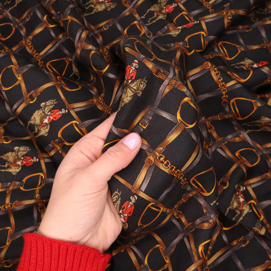 Horse Energy - Patterned Silk Poly Woven - Black Multi - 1.4M Bundle - FABCYCLE Deadstock and Sustainble Fabrics and Sewing Supplies (4644763828337)